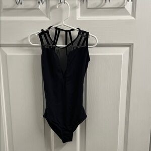 Stylish Black Kids Leotard with Mesh Straps